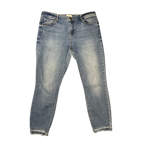LOFT Double Frayed Hem Mid-Rise Modern Skinny Jeans in Medium Wash - Picture 1 of 7